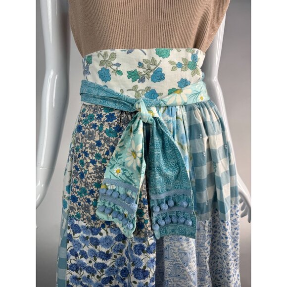 Handmade Vintage Patchwork Wrap Skirt  OS Blues   Cotton Blend - Picture 12 of 16